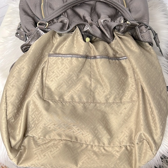 COLE HAAN Metallic Leather Shoulder Bag Large Neutral Work Casual Everyday Bag - Picture 8 of 14